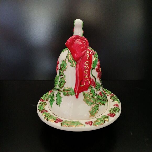 Holiday Bell 9" Candy Dish Vintage 1970's Christmas Ceramic Seasons Greetings - Picture 5 of 14